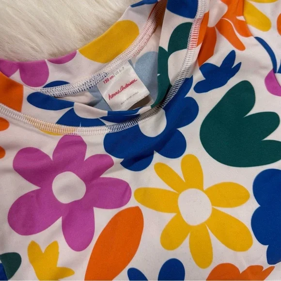 Hanna Andersson Girls Long Sleeve Swim Rashguard Flower Print on White Size 6/7 - Picture 4 of 5